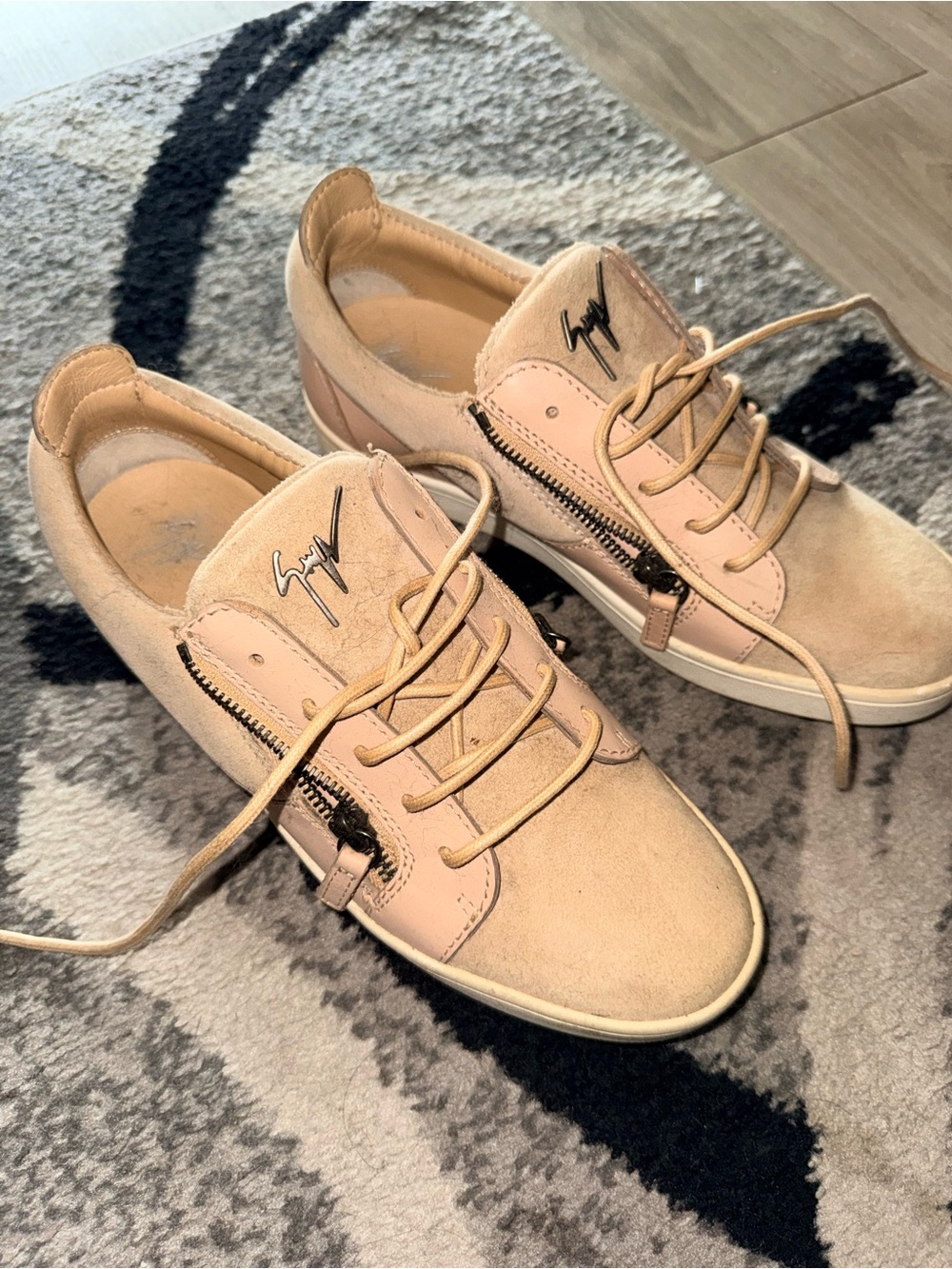 Giuseppe Zanotti Nude Pink Suede Lace-Up Sneakers with Side Zips